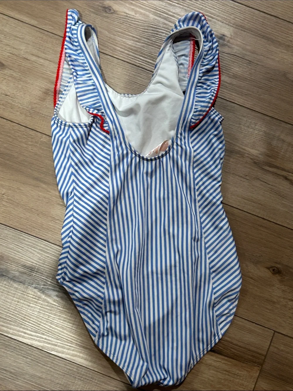 Cat & Jack Blue and White Striped One-Piece Swimsuit with Red Trim